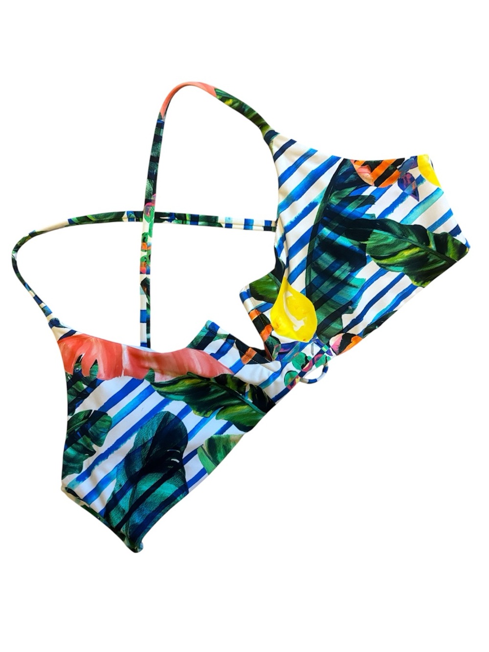 Red Carter Tropical & Striped Print Bikini Top size 8